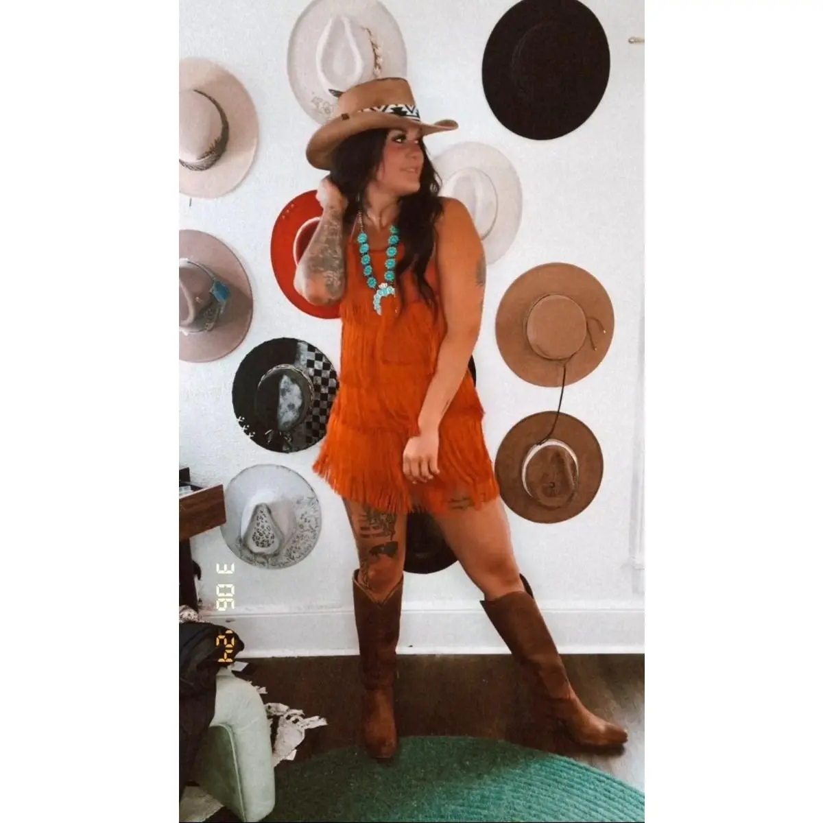 Women's Fitted Sleeveless Burnt Orange Twist Fringe Overalls - Miles On It Romper Set