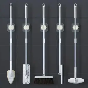 4/12 White Mop Racks Without Drilling, Simple Design, Self-adhesive Installation, Practical Hooks, Space Saving Storage Hooks Organiser Broom