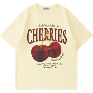 Aelfric Eden Oversized Graphic Tees Unisex Cherries Print T Shirts Casual Summer Short Sleeve Top Cotton Cute Tee Shirt