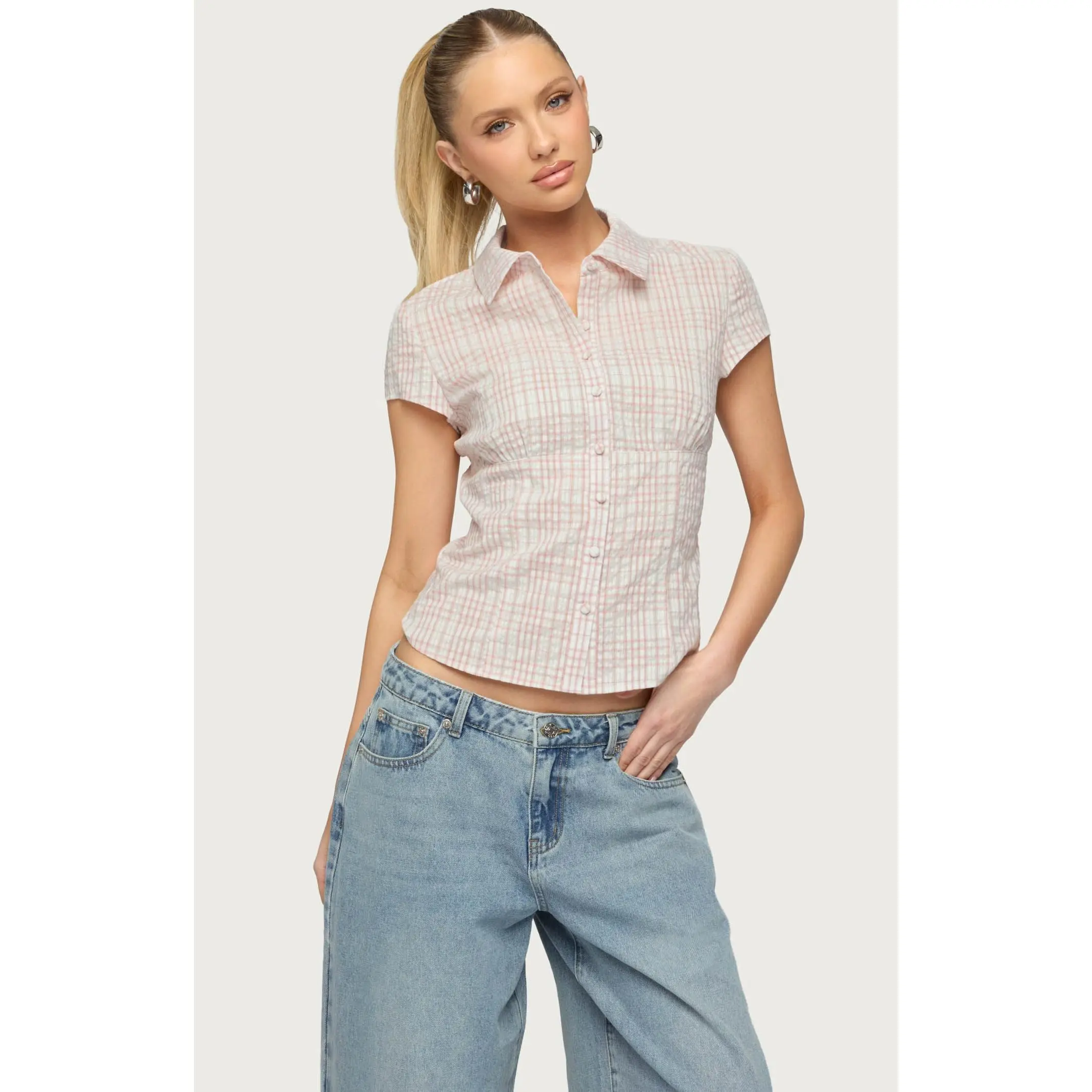 Edikted Women's Naiah Plaid Tailored Button Up Shirt