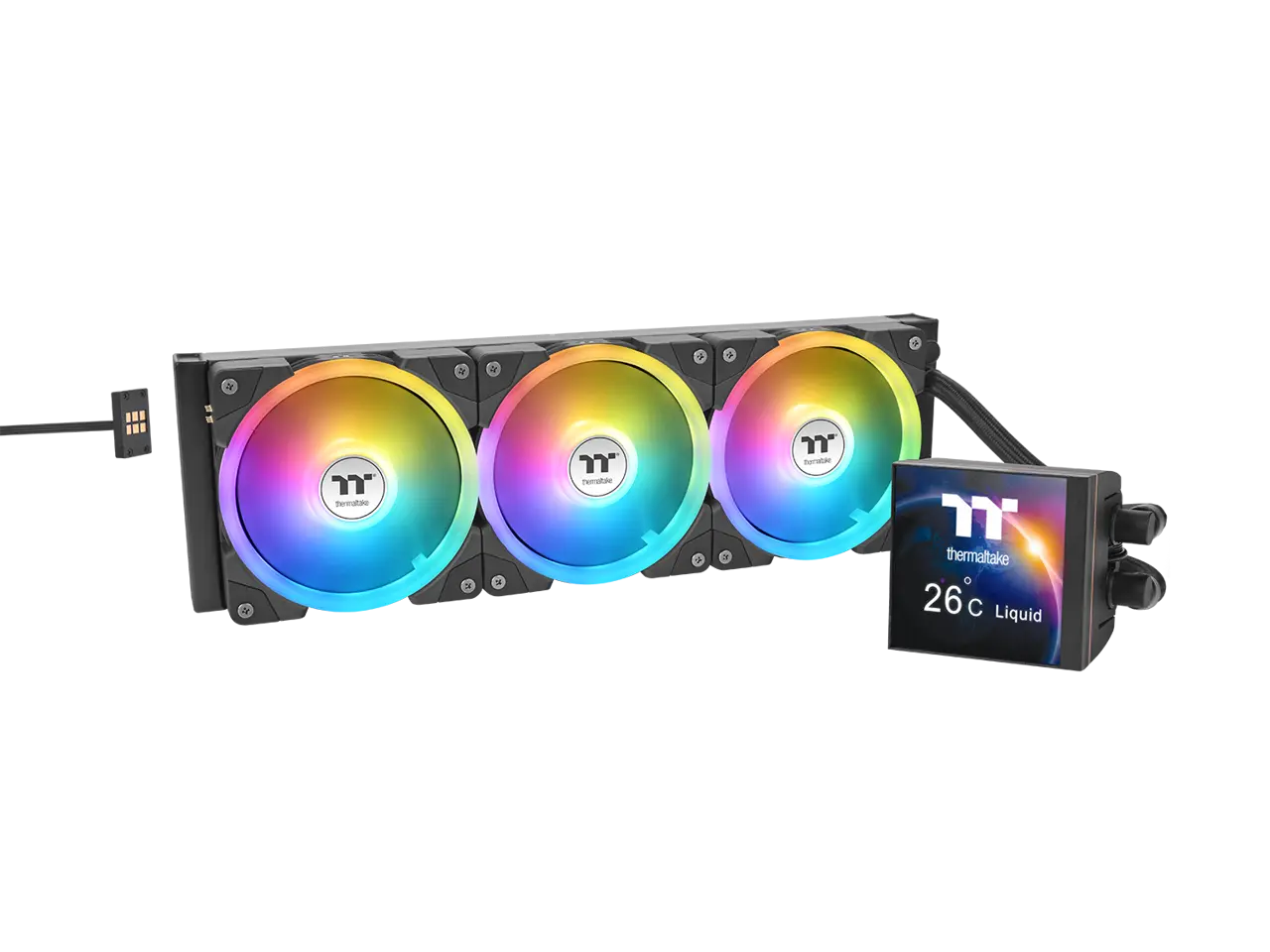 Thermaltake MAGFloe 360 Ultra CPU Liquid Cooler/ Intel&AMD Compatible/ 3x120mm 500~2000rpm SWAFAN EX/ 360mm Radiator/ MAGForce 2.0/ 3.95" Square LCD/ Swappable Fan Blades/ Black/ CL-W432-PL12SW-A