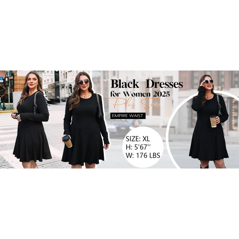 OFEEFAN Sweater Dress for Women Fall 2025 Long Sleeve Crew Neck Ribbed Knit Fit and Flare A-Line Dresses