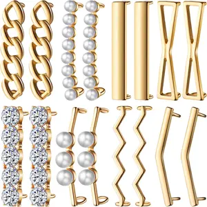 16 counts/ 8 Pairs Shoelace Charms for Sneakers Shoelaces Decorations DIY Decorative Shoe Clips Faux Pearl Rhinestones Shoes Accessory for Girl Women Casual Shoes