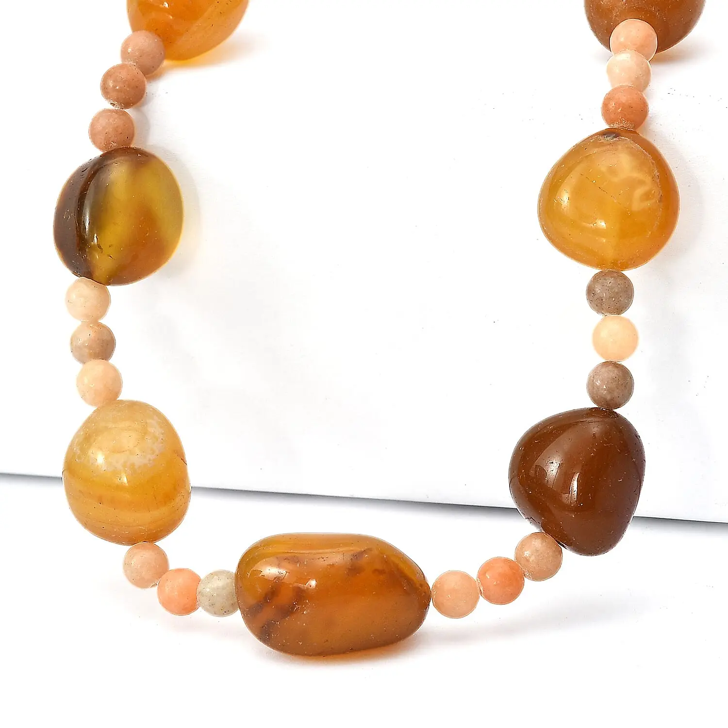 EverTrue Yellow Calcite Tumble and Yellow Agate Beaded Necklace (20 Inches) in Platinum Bond 510.00 ctw