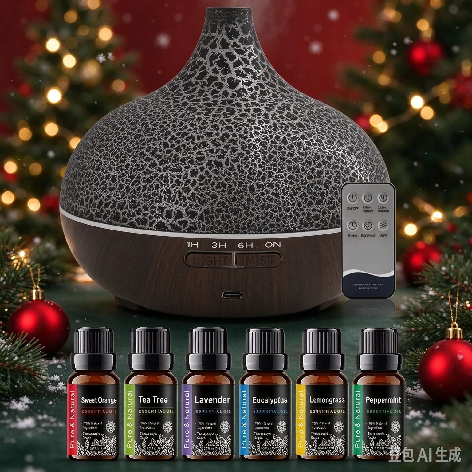 Ultrasonic Essential Oil Diffuser & Humidifier Combo with Remote, Quiet Cool Mist Maker for Large Room, Includes 6 Pack Essential Oils, Christmas Home Decor & Holiday Gift colorful