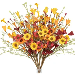 Artificial Fall Flowers 12 Pack Floral Picks 17" Tall Forsythia Stems with Berries for Autumn Flower Arrangements Centerpieces Indoor Decorations
