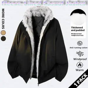 Men's premium fleece-lined hooded jacket, thickened with a large fur collar for warmth, casual, stylish, and comfortable cotton top, soft fabric and warm lining suitable for autumn and winter wear.
