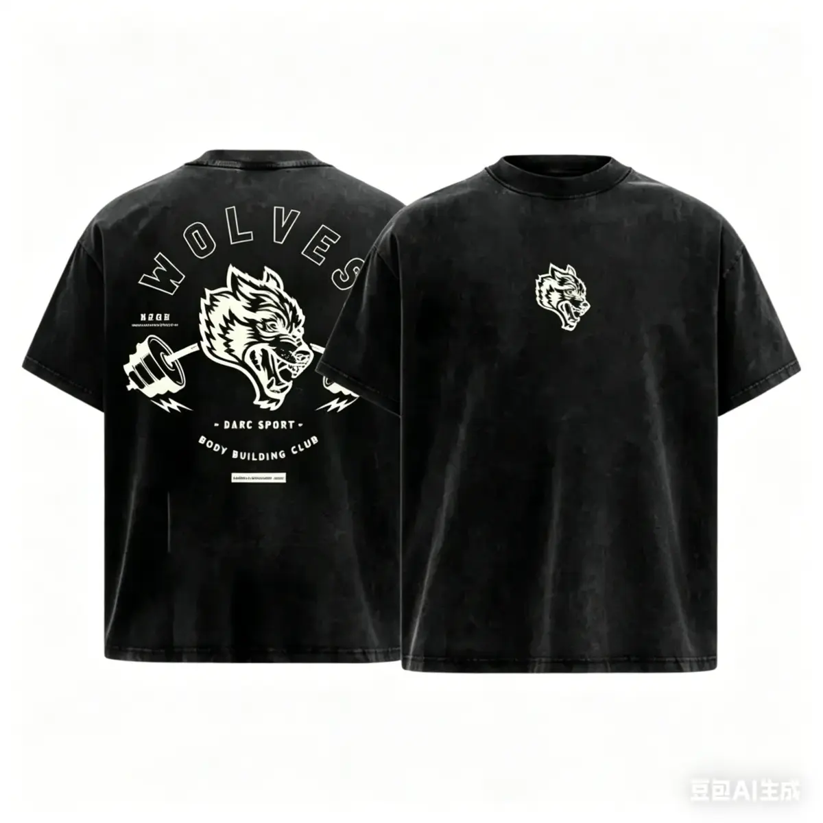 Darc Sport Wolves Bodybuilding Club Vintage Washed Oversized Tee |     California Gym Apparel |     Heavyweight Cotton |     Perfect for Weightlifting & Street Style