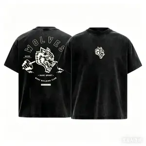 Darc Sport Wolves Bodybuilding Club Vintage Washed Oversized Tee |   California Gym Apparel |   Heavyweight Cotton |   Perfect for Weightlifting & Street Style
