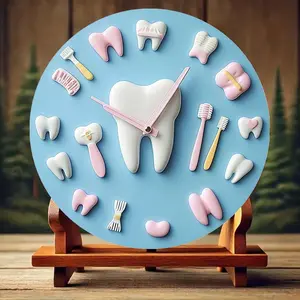 Tooth & Dental Tool Pattern Round Wall Clock, Toothbrush Clock, Creative Dentist Office Decor, Dental Clinic Decor, Dental Hygienist Gift, Home Decor
