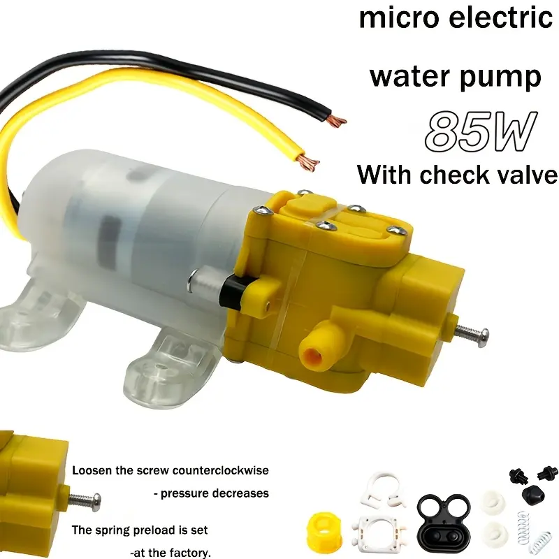 12V Self-Priming Electric Portable Pump - 85W Rated Power, 130PSI High Pressure, Hard-Wire Connection, ABS Plastic, Low Noise, Durable, Lightweight, Battery-Free Efficient Pump for Home Improvement Kitchen Fixture Accessory (RVs, Car Washes)