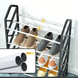 4-Tier Plastic Shoe Rack Organizer Space-Saving Free Standing Shoe Shelf for Living Room Waterproof Floor Mount Storage with Stainless Steel Finish No-Assembly Compact Shoe Holder for Home & Dorm Use