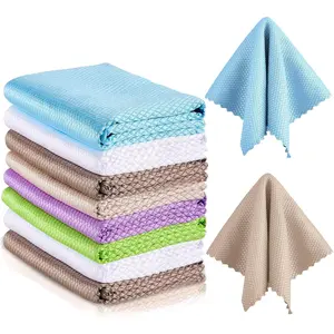 9 count Fish Scale Cloth Microfiber Cleaning Nanoscale Cloth Glass Cleaning Wave  Fish Scale Rag for Washing Windows, Mirrors and More (Basic Colors)