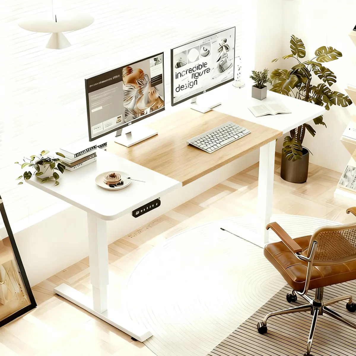 Oak&white+55" desktop+USB charging port