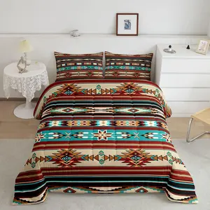Bohemian Aztec Down Comforter, Boho Exotic Comforter Set, Colorful Geometric Stripes Bedding Set, Soft Southwestern Bed Comforter Set