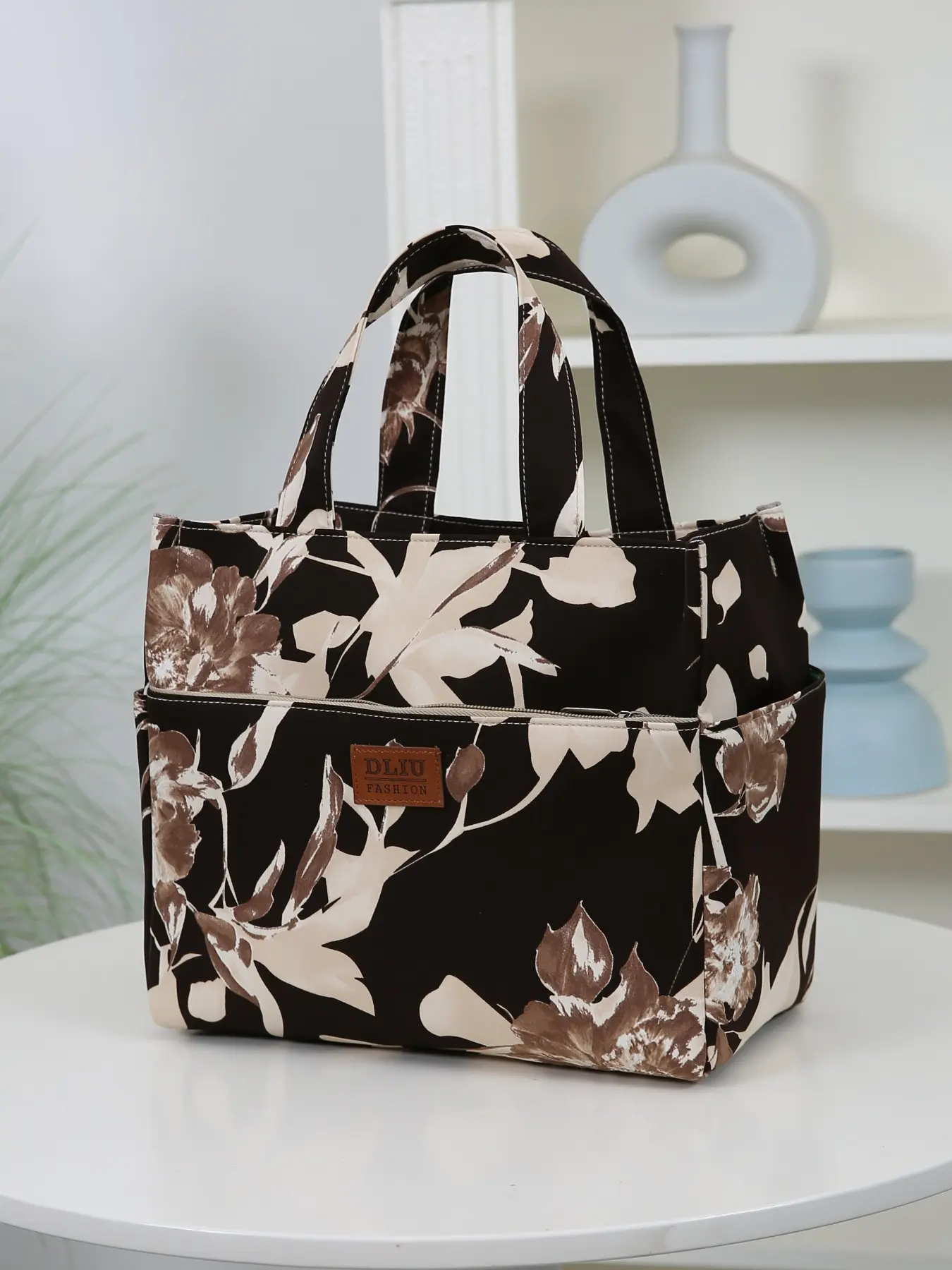 New product, 1 piece, large capacity, multiple pockets, floral pattern, Tote Lunch Bags Women, Zipper Lunch Bag, women's bag, handbag, work miscellaneous bag, shopping bag for outings, suitable for work or school, daily use, Zip