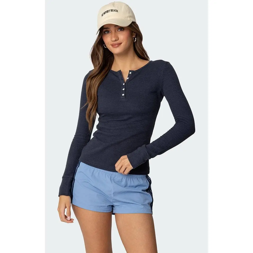 Edikted Women's Helaine Waffle Henley T-Shirt