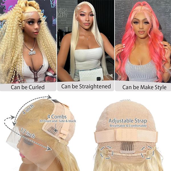 Anyweek 613 Lace Front Wig Human Hair Body Wave Blonde Wig 13x4 HD Transparent Lace Frontal Wigs Pre Plucked Glueless Wigs for Women
