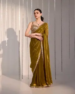 Mehendi Green Fendi Silk Saree with Gota Zari & Sequin Work