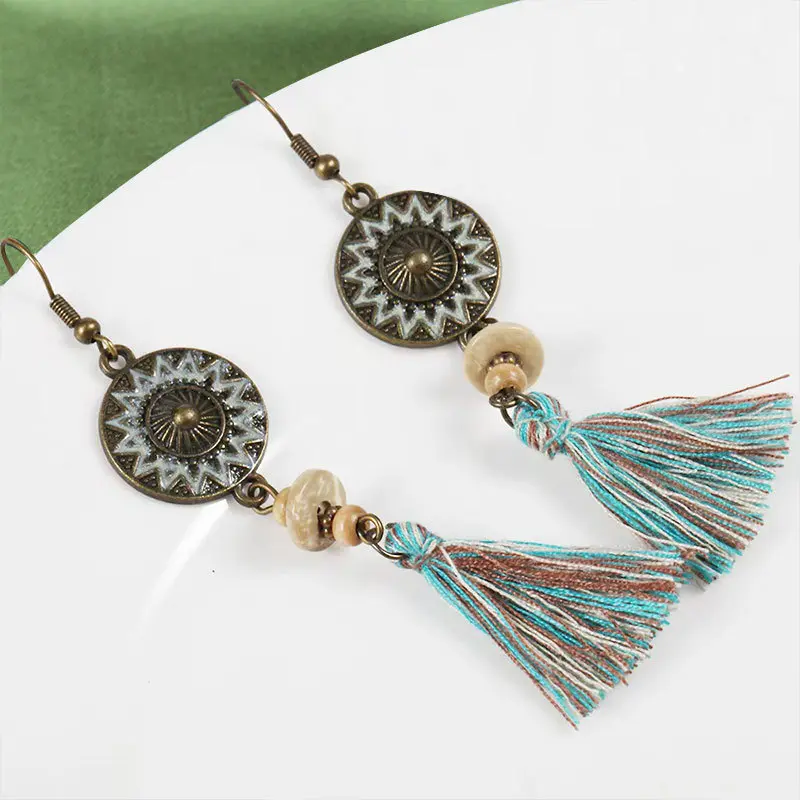 S3829 antique blue tassel earrings