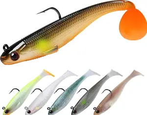 Easy Catch Pre-Rigged Soft Lures 3.5" with 3D Paddle Tail & Holographic Eyes for Bass Trout Crappie Walleye Fishing Japanese Materials Top Hook Design