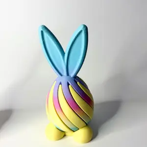 Easter Bunny Egg Fidget - Colorful Striped Design with Blue Ears for Stress Relief and Fun