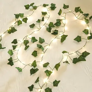2 Pack 6.56 Ft Vine Lights Green Ivy Vines String Lights  Operated, 40 LEDs   Artifical Garland  Leaves with Light for Bedroom Holiday Patio Decor (Warm White)