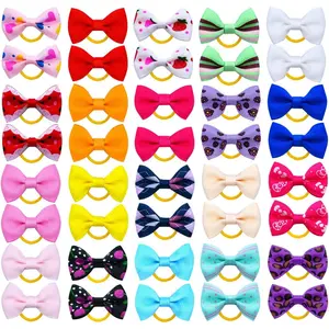 Dog Hair Bows Cute Puppy Dog Bowknot Hair Ties Bulk with Rubber Bands Hair Accessories Bow Pet Grooming Products 40PCS