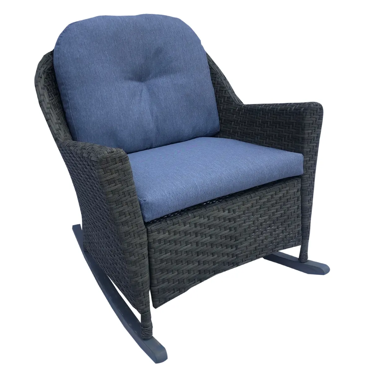 Northlight 35697565 34 in. Resin Wicker Deep Seated Rocker Chair with Blue Cushions - Gray