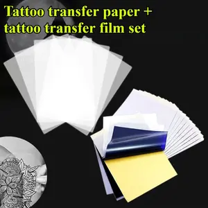 Tattoo TransferPaper + Transfer Film 2-in-1 Set – A4 Size, One Solution for All Your Tattoo Stencil Needs. High Transparency for Clear, Visible Designs, Effortlessly Transfer Even Complex Patterns – Perfect for Tattoo Beginners，10+10pcs, 25+25pcs