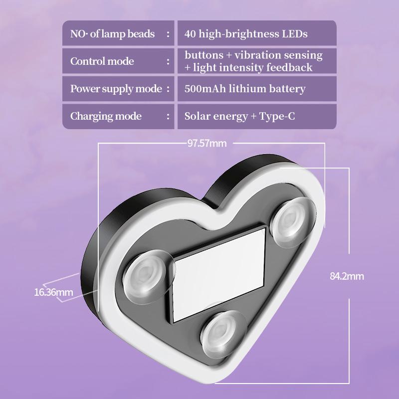 Joytutus Solar Powered LED Heart Shape C-Pillar Neon Light Eco-Friendly Wireless Car Interior Decor 9.57mm x 8.42mm x 15.36mm