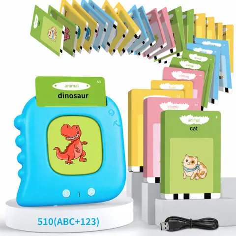 Dinosaur Talking Sight Word Flashcards - 510/254/224 Vocabulary Flashcards Set, Unisex Toddler Toys, Speech Therapy Montessori Sensory Toy, Cool Gifts for 1-5 Years Old (Blue)