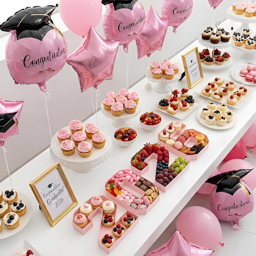 4 Pcs 2026 Graduation Fillable Number Trays 10" Cardboard Charcuterie, Dessert & Snack Serving Trays for Class of 2026 Party Supplies