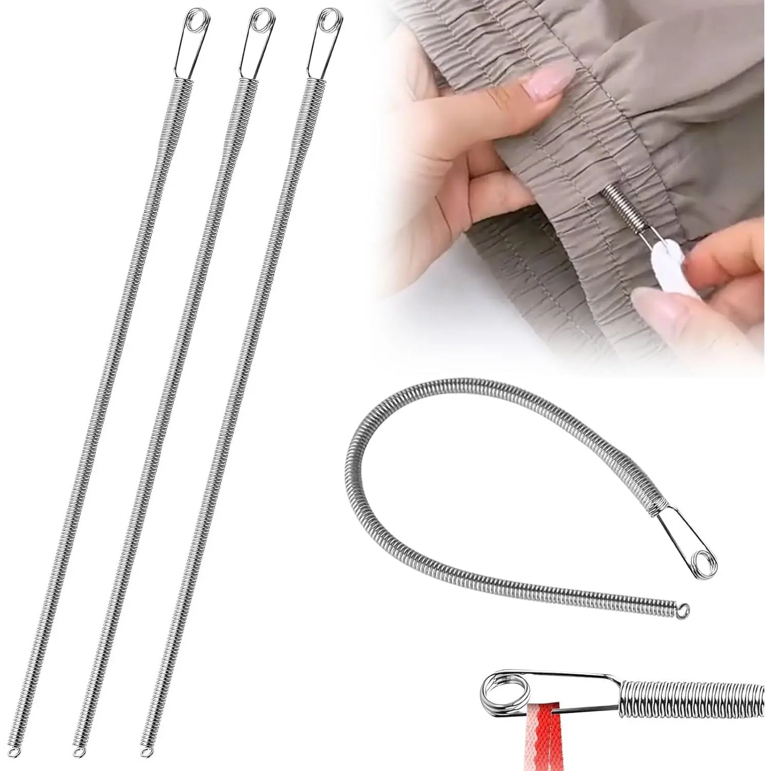 3-Count Synthetic Bendable Rope Threader Tool - Sewing Tool Kit (23 cm), Multi-Purpose Clip for Clothes Hoodies Sweatpants Shorts Jackets, Hand Sewing Spring Loop Threader
