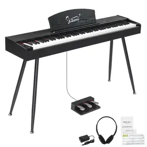 Glarry GDP-203 88-Key Full Weighted Digital Piano, Black, with Metal Stand, Power Adapter, Triple Pedals, Headphone – Suitable for All Experience Levels