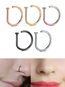 New Curved Barbells Fake Nose Piercing D Shaped Tragus Helix Stud Earring Hoop Septum Stainless Steel Ring Nostril Body Jewelry Non Tarnish Jewelry