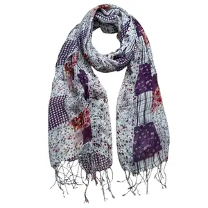 Purple Printed Viscose Scarf - Lightweight Long Scarf (63"x23")