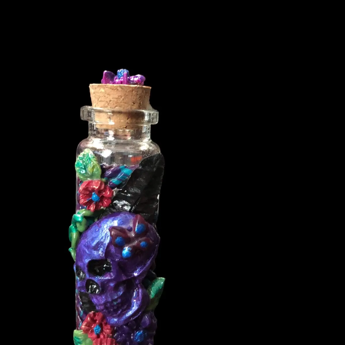 Purple Skull with butterflies Spell Bottle