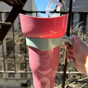 Cup With A Snack Holder 3Pcs Set Inc: Cup, Snack Tray, Straw. Drinkware Tumbler Washable For Hand Wash Only And For Cold Beverages Only.
