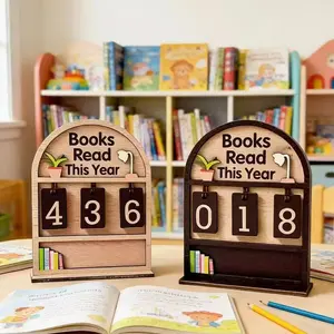 Wooden Reading Tracker Display, Track Up to 999 Books, Custom Text, Durable Base, Home & Office Book Decor, Decorative Plaque Sign, Perfect Gift for Readers & Writers