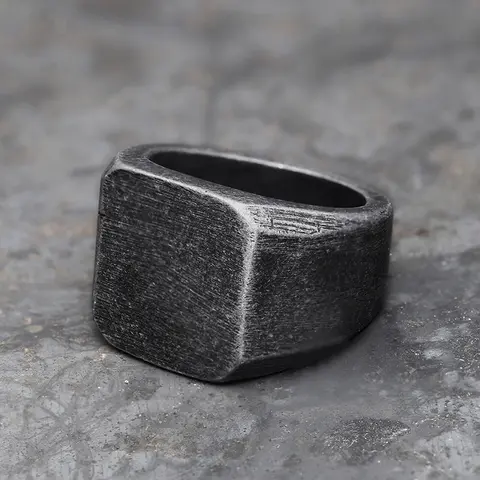 GTHIC Retro Plain Square Stainless Steel Punk Skull Edge Fashion Ring - Unisex Geometric Design Adults' Jewelry, Skin-Friendly Plain Color Band, Casual Finger Accessory, Birthday Gift