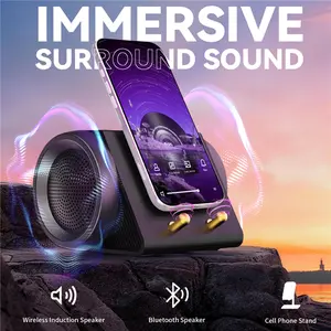 Wireless Bluetooth speaker, no Bluetooth pairing required, 5.3-channel high-definition surround sound (includes subwoofer), 3-in-1 universal speaker stand, compatible with tablets, iPhones, and Android phones, black, the perfect Mother’s Day gift