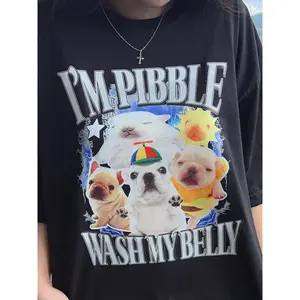 I'm PIBBLE Wash my belly Bootleg Comfort Color Tee Shirt - Unisex Heavy Cotton Tee - Iconic Moment Merch, Funny Meme Graphic Shirt, Vintage Retro Aesthetic Top, Trendy Streetwear Outfit, Viral Internet Pop Culture Tee Casual Round Neck Womenswear Bottoms
