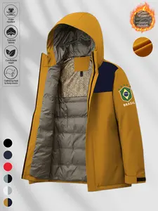 Brazilian Graphene Warm Jacket, Brasil Print, Waterproof Fabric, Hooded Coat, Outdoor Commuting, Football Watching, Fall & Winter