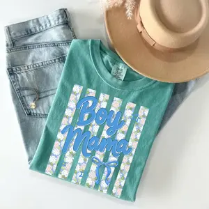 Comfort Colors Neon Striped Mama Floral Tshirt, Trendy Mama Sublimation Tshirt, DYI Gift for Mother's Day, Preppy Mom Tee, Trending TShirt