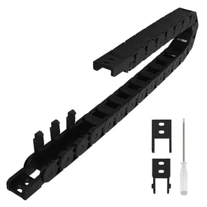 1M Length Black Plastic Semi Enclosed Cable Wire Carrier Drag Chain 15mm x 15mm Inner Size for CNC, with End Connectors, Inner Side Openable