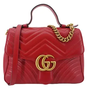 Pre-owned GUCCI Chevron Leather Crossbody Bags GG Marmont Leather Top Handle Crossbody Bag Red 498110