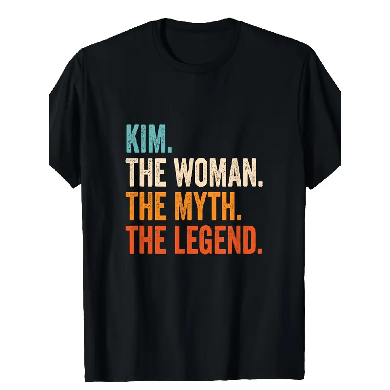 Kim The Woman The Myth The Legend First Name Kim T-Shirt Gift, Unisex, Hot selling items, Soft, Breathable, Lightweight - Crew Neck, Regular Fit - Machine Washable, Comfortable Crew Neck Short Sleeve Graphic Print T-Shirt, Black, Sizes S to XXXL, Casual W
