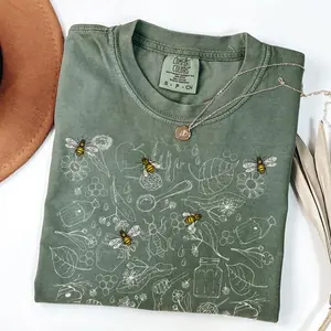 Comfort Colors Distressed Bee Botanical T-shirt Vintage Bee Lovers Bumblebees Save The Bees Tshirt Bee Honeycomb Honey Lover