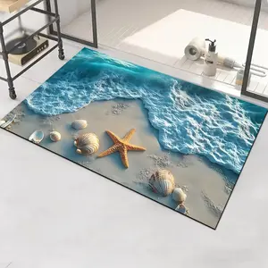 1pc, Seaside Style Bathroom Mat, Bathroom Decorative Mat, Super Absorbent, Anti-Slip, Easy to Clean and Washable, Ideal for Home Kitchen Decoration, Suitable for Dining Table, Bedroom, Bedside, Laundry Room, Kitchen, Bathroom, etc
